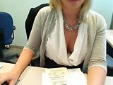 Secretary - Blonde secretary fingering her pussy at work
