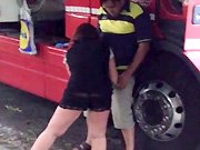 French - French girl sucks and wanks a trucker's cock