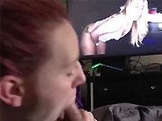 Blowjob - She sucks my cock in front of a porn