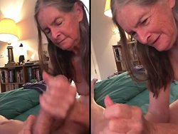 handjob - Granny wanking her husband's cock hard