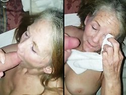 granny - 70 year old granny gets a big facial after blowjob