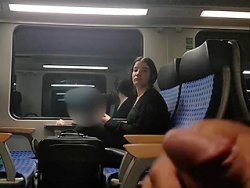 pervert - chick watches guy jerk off on train