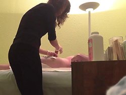 handjob - Beautician wanks her client's cock