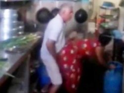 Asian - Grandpa fucks his slut's pussy in the kitchen