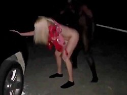 drunk - Black guy fucks drunk blonde in parking lot