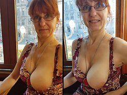 French - She shows off her big tits in a restaurant